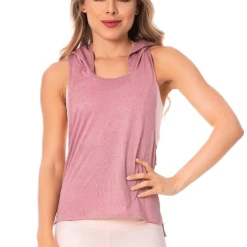 Flexmee Women's Pink Sleeveless Hooded Tank Top Light Microfiber